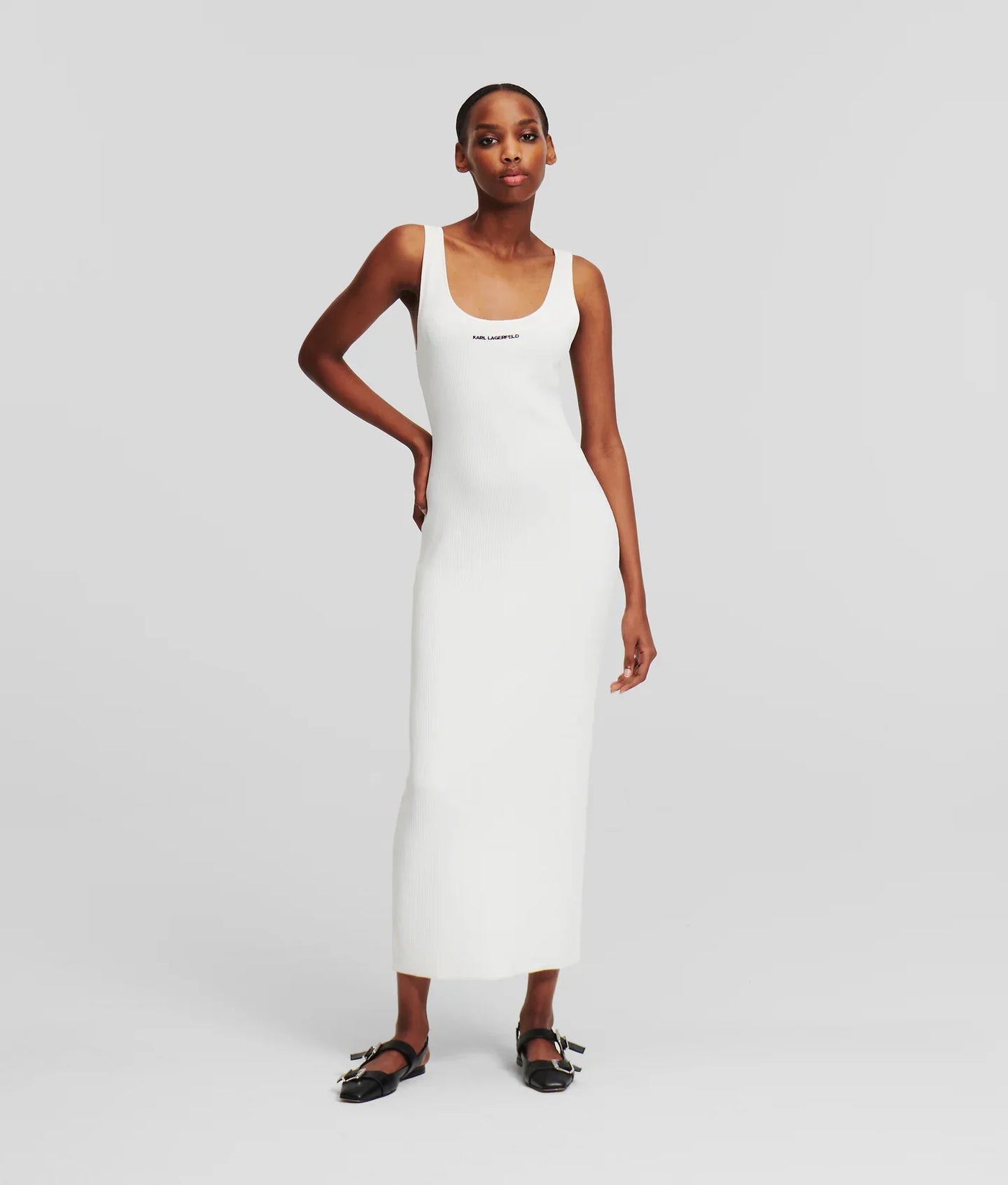 KARL RIB-KNIT SLEEVELESS DRESS