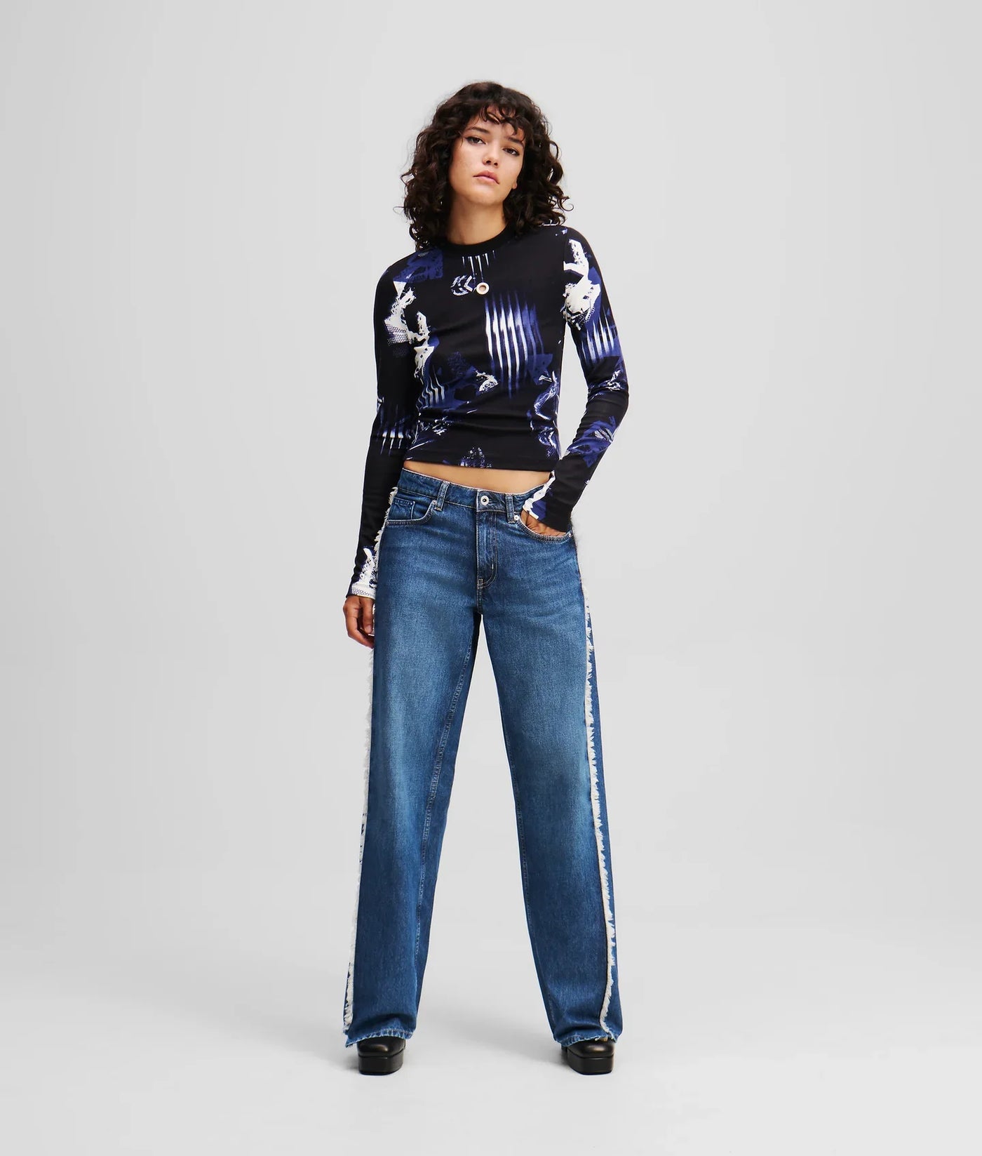KARL FRINGED MID-RISE RELAXED JEANS