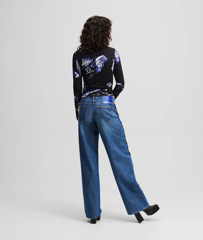 KARL FRINGED MID-RISE RELAXED JEANS