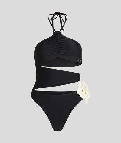 KARL FLOWER HALTER-NECK SWIMSUIT