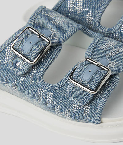 KARL KAPRI DENIM RHINESTONE SANDALS