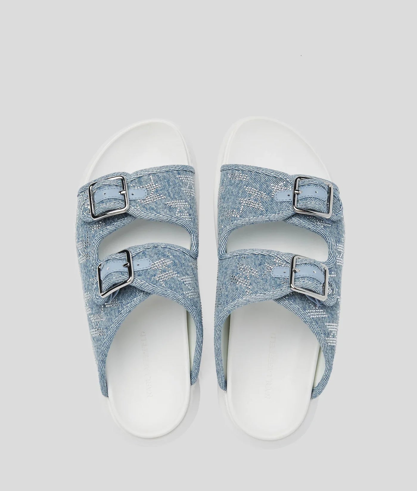KARL KAPRI DENIM RHINESTONE SANDALS